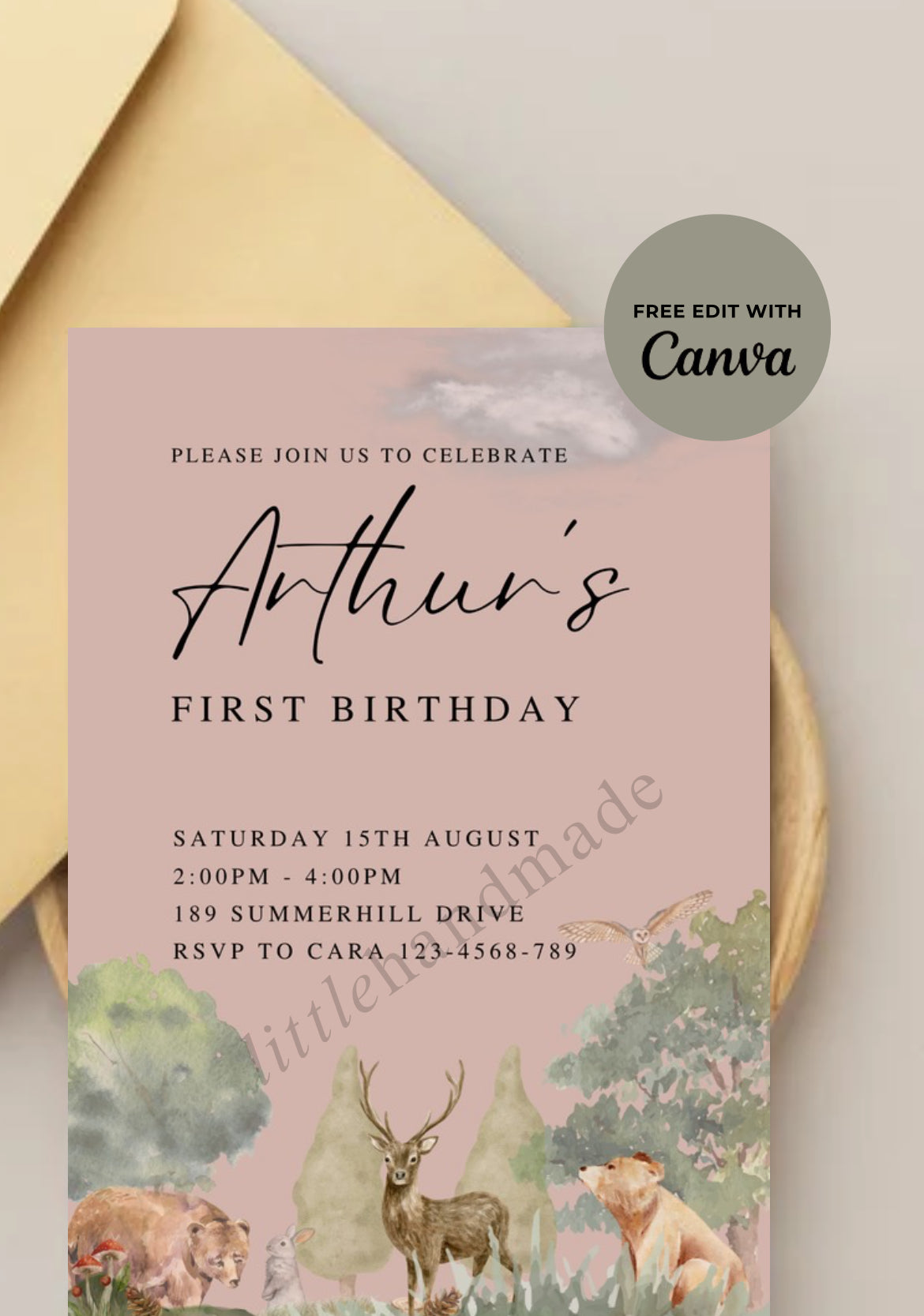 Editable Children's Birthday Invite | Woodlands Themed