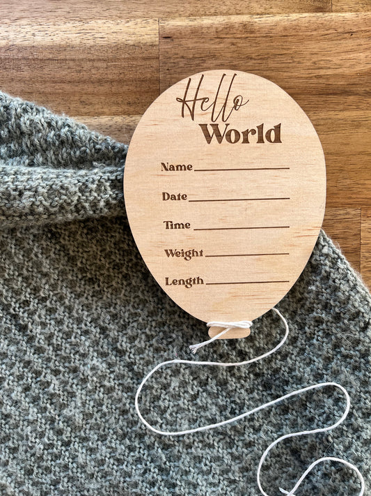 ‘Hello World’ Balloon Birth Announcement Plaque