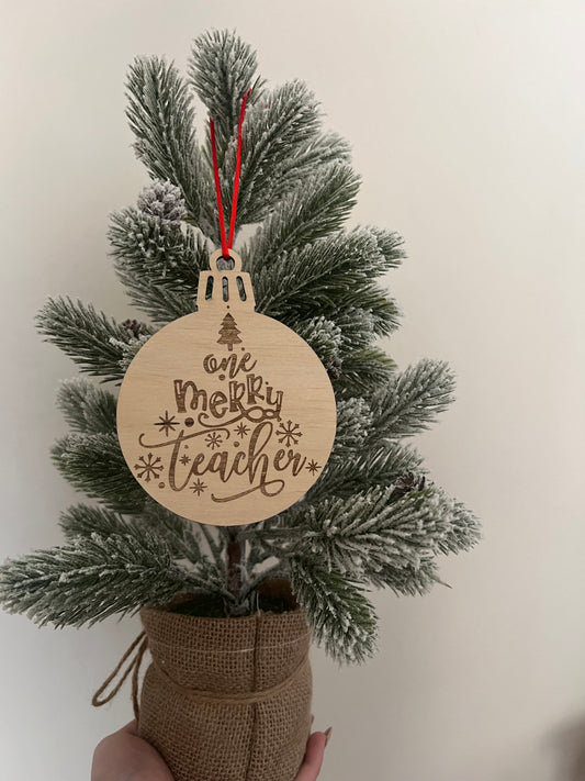 ‘One Merry Teacher’ Christmas Baubles