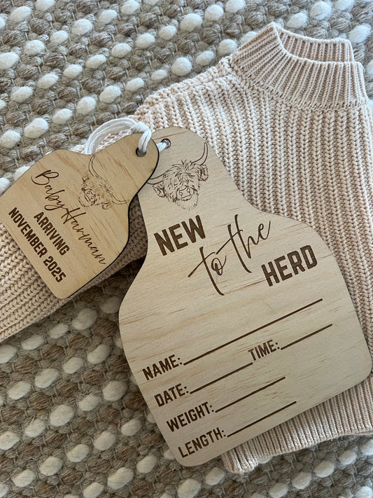 ‘New to the Herd’ Cow Ear Tag Birth Announcement Plaque and Tag