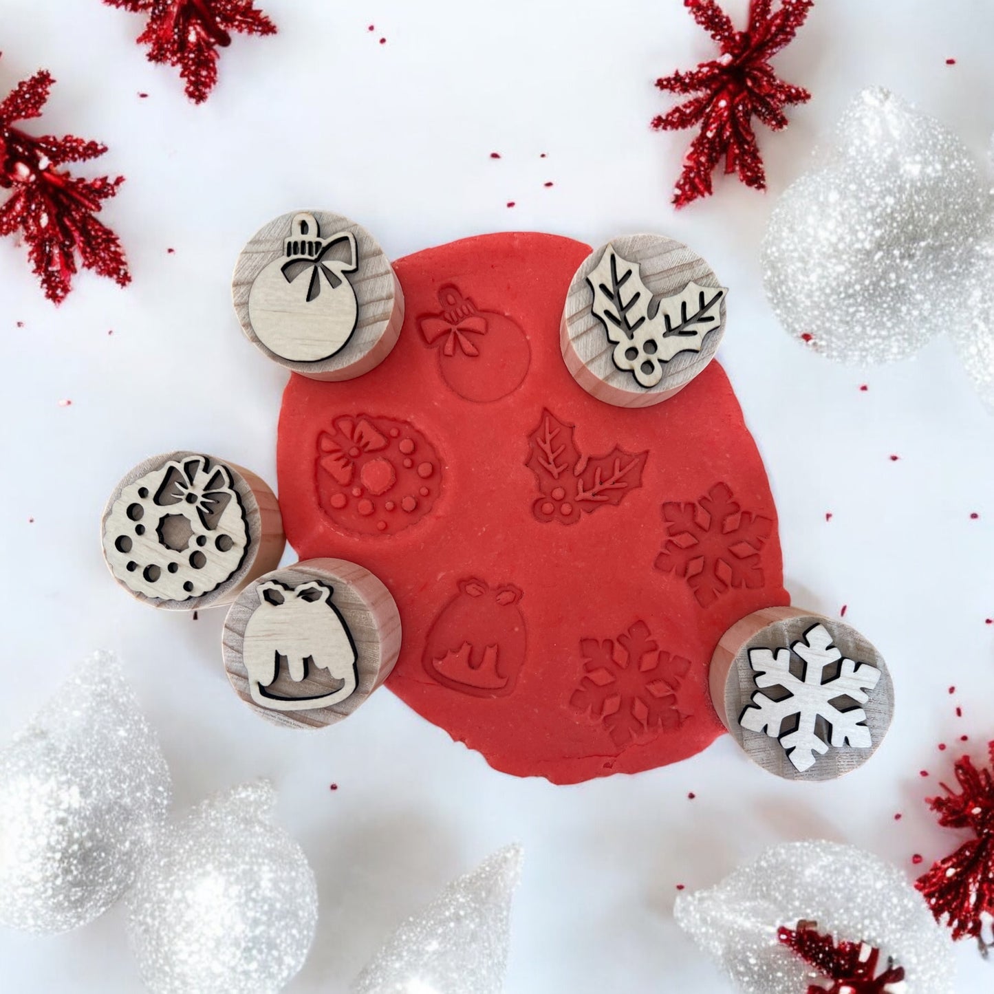 x5 Wooden ‘Christmas Pudding’ Stamp Set