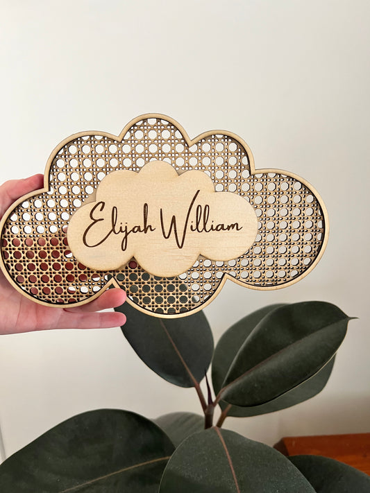 Personalised Name Plaque - Cloud and Flower Design