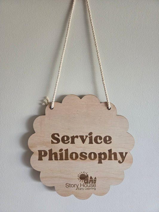 Scalloped Shaped Service Philosophy Hanging Sign